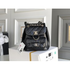 Chanel 2022cc Small Backpack Black Champagne Gold Hardware Calfskin Leather Hass Factory leather 18x18x12cm