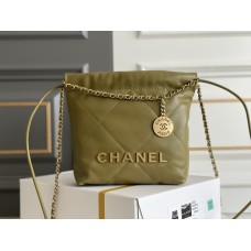 Chanel 23A Chanel 22 Mini Avocado Green Gold Hardware Calfskin Leather Hass Factory leather 19x20x6cm