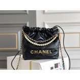 Chanel 23S Chanel 22 Mini Black Pearl Chain Gold Hardware Calfskin Leather Hass Factory leather 19x20x6cm