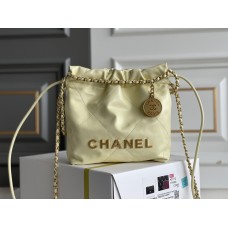 Chanel 23S Chanel 22 Mini Lemon Yellow Gold Hardware Calfskin Leather Hass Factory leather 19x20x6cm