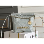 Chanel 23C Chanel 22 Mini Mist Blue Gold Hardware Calfskin Leather Hass Factory leather 19x20x6cm