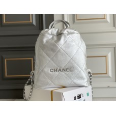 Chanel 22S Chanel 22 Small Double Shoulder Bag White Gold Hardware Calfskin Leather Hass Factory leather 51x40x9cm