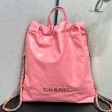 Chanel 22S Chanel 22 Small Double Shoulder Bag Peach Pink Gold Hardware Calfskin Leather Hass Factory leather 51x40x9cm