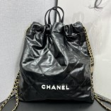 Chanel 22S Chanel 22 Small Double Shoulder Bag Black Gold Hardware Calfskin Leather Hass Factory leather 51x40x9cm
