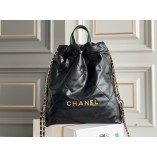 Chanel 22S Chanel 22 Bag Small Size 34 Black Gold Hardware Calfskin Leather Hass Factory leather 29x35x11cm