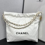 Chanel 22S Chanel 22 Bag Small Size 35 White Black Letters Gold Hardware Calfskin Leather Hass Factory leather 29x35x11cm