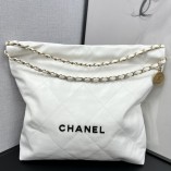 Chanel 22S Chanel 22 Bag Medium Size 39 White Black Letters Gold Hardware Calfskin Leather Hass Factory leather 39cm