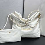 Chanel 22S Chanel 22 Bag Small Size 35 White Gold Hardware Calfskin Leather Hass Factory leather 29x35x11cm