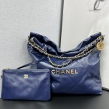 Chanel 22S Chanel 22 Bag Medium Size 39 Blue Gold Hardware Calfskin Leather Hass Factory leather 39cm