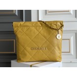 Chanel 23S Chanel 22 Bag Silver Hardware Small Size 37 Mango Yellow Calfskin Leather Hass Factory leather 35x37x7cm
