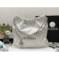 Chanel 22S Chanel 22 Bag White Medium Size 35 Silver Hardware Calfskin Leather Hass Factory leather 35x42x8cm