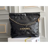 Chanel 22K Chanel 22 Bag Black with Black Lines Small Size 37 Gold Hardware Calfskin Leather Hass Factory leather 35x37x7cm