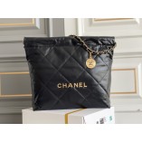 Chanel 23A Chanel 22 Bag Black with Hand Grab Wrinkles Small Size 37 Gold Hardware Calfskin Leather Hass Factory leather 35x37x7cm