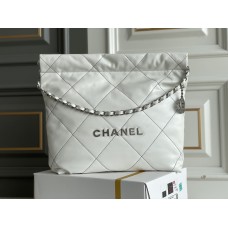Chanel 22K 22 Bag in white with black lines, small size 37, gold-tone hardware, calfskin leather, Hass Factory leather, 35x37x7cm