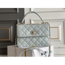 Chanel 23S Trendy CC in medium size 25, light blue, lambskin, light gold-tone hardware, Hass Factory leather, 17x25x12cm