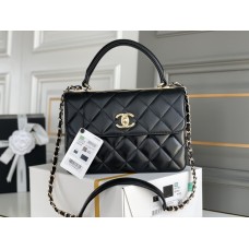 Chanel Classic Trendy CC in medium size 25, black, lambskin, light gold-tone hardware, Hass Factory leather, 17x25x12cm