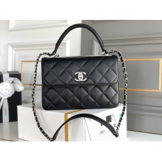 Chanel Classic Trendy CC in medium size 25, black, lambskin, silver-tone hardware, Hass Factory leather, 17x25x12cm