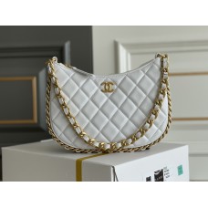 Chanel 23B Hobo Chain Bag, small size 24, white, lambskin, Hass Factory leather, gold-tone hardware, 15x24x2cm