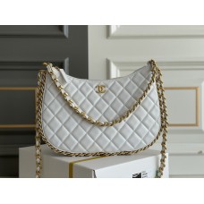 Chanel 23B Hobo Chain Bag, large size 29, white, lambskin, Hass Factory leather, gold-tone hardware, 18x29x2cm