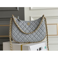 Chanel 23B Hobo Chain Bag, large size 29, gray, lambskin, Hass Factory leather, gold-tone hardware, 18x29x2cm