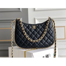 Chanel 23B Hobo Chain Bag, large size 29, black, lambskin, Hass Factory leather, gold-tone hardware, 18x29x2cm