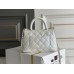 Chanel Classic Coco Handle Mini, 19cm flap bag, white, champagne gold hardware, caviar leather, Hass Factory leather, 13x19x9cm