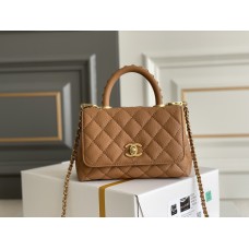 Chanel Classic Coco Handle Mini, 19cm flap bag, caramel, with stitched edges, gold-tone hardware, caviar leather, Hass Factory leather, 13x19x9cm