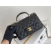 Chanel 21P Classic Flap Bag Mini 20 with Top Handle, Incas Calfskin with Sesame Pattern in Black, Gold Hardware, Hass Factory Leather, Dimensions: 20x13x9cm.