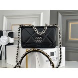 Chanel 19 WOC (Wallet on Chain) in Lambskin Leather, Black, Silver Hardware, Hass Factory Leather, Dimensions: 20x18x9cm.