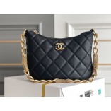 Chanel 23A Hobo Bag in Lambskin Leather, Black, Gold Hardware, Hass Factory Leather, Dimensions: 19x24x5cm.