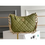 Chanel 23A Hobo Bag in Calfskin Leather, Avocado Green, Gold Hardware, Hass Factory Leather, Dimensions: 19x24x5cm.