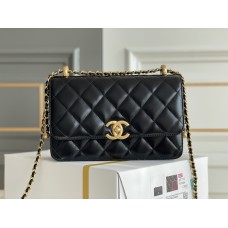 Chanel Classic Flap Bag with Double Gold Ball, Small 22cm, Black, Gold Hardware, Lambskin Leather, Hass Factory Leather, Dimensions: 15x22x8cm.