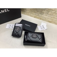 Chanel 19 Wallet/Card Holder in Black with Silver Hardware, Lambskin Leather, 11x8cm.