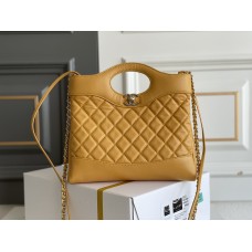 Chanel 23A 31 Bag in Yellow with Champagne Gold Hardware, Pleated Calfskin Leather, 22x23x6cm.