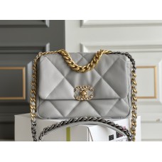 Chanel 19 Bag in Gray with Gold Hardware, Small 26, Lambskin Leather, Hass Factory Leather, 26x16x9cm.