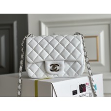 Chanel Classic Flap bag Mini 17 White Silver Hardware Lambskin Hass Factory leather 14x17x8cm
