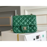 Chanel Classic Flap bag Mini 17 Green Champagne Gold Hardware Lambskin Hass Factory leather 14x17x8cm