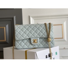Chanel Classic Flap bag Small 23 Light Blue Gold Hardware Camellia Clasp Lambskin Hass Factory leather 15x23x6cm