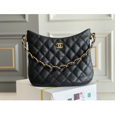 Chanel 22K Hobo Black Gold Hardware Large 30 Lambskin Hass Factory leather 26x30x7cm