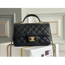 Chanel 22B Classic Flap bag Mini 20 with Handle Black Gold Hardware Lambskin Hass Factory leather 12x20x6cm