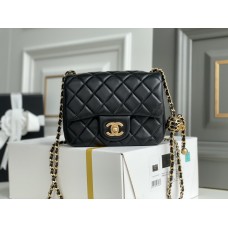 Chanel 22S Classic Flap bag Woven Gold Ball Black Gold Hardware Mini 17 Lambskin Hass Factory leather 13x17x7cm