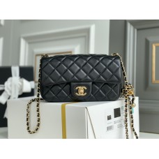 Chanel 22S Classic Flap bag Woven Gold Ball Black Gold Hardware Mini 20 Lambskin Hass Factory leather 13x20x7cm