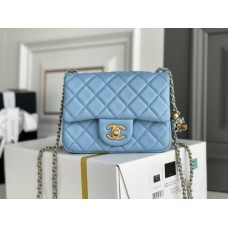 Chanel 22S Classic Flap bag Woven Gold Ball Blue Gold Hardware Mini 17 Lambskin Hass Factory leather 13x17x7cm