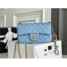 Chanel 22S Classic Flap bag Woven Gold Ball Blue Gold Hardware Mini 20 Lambskin Hass Factory leather 13x20x7cm