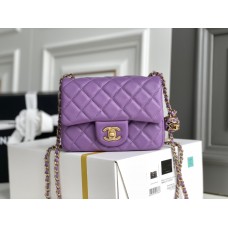 Chanel 22S Classic Flap bag Woven Gold Ball Purple Gold Hardware Mini 17 Lambskin Hass Factory leather 13x17x7cm