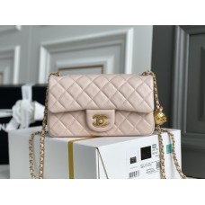Chanel 22C Classic Flap bag Mini 20 Gold Ball Pink Gold Hardware Lambskin Hass Factory leather 13x20x7cm