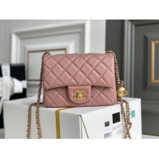 Chanel 22C Classic Flap bag Mini 18 Gold Ball Deep Pink Gold Hardware Lambskin Hass Factory leather 13x18x7cm