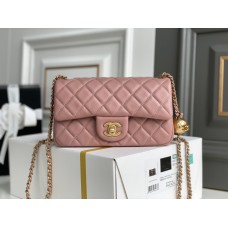 Chanel 22C Classic Flap bag Mini 20 Gold Ball Deep Pink Gold Hardware Lambskin Hass Factory leather 13x20x7cm