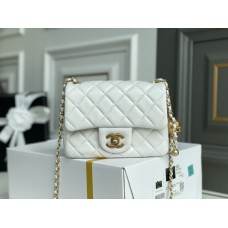 Chanel 22C Classic Flap bag Mini 18 Gold Ball White Gold Hardware Lambskin Hass Factory leather 13x18x7cm