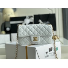Chanel 22C Classic Flap bag Mini 20 Gold Ball White Gold Hardware Lambskin Hass Factory leather 13x20x7cm